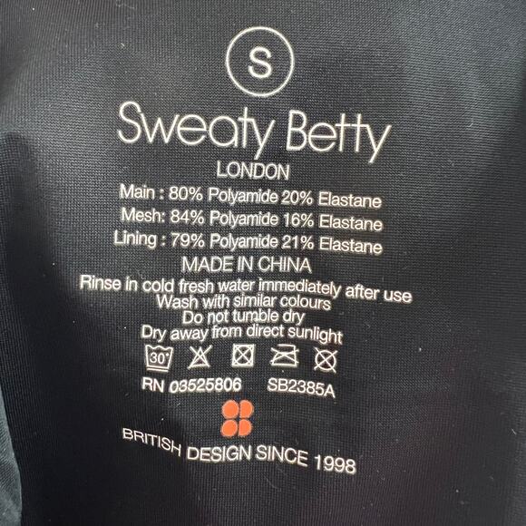 Sweaty Betty Carve Black Mesh Swimsuit Plunge Neck Racerback Strap Sz Small NEW - Picture 7 of 8